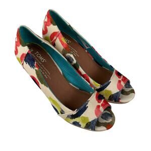 Toms Women's Stella Peep-Toe Wedge Sandals Multi Floral Size 6.5